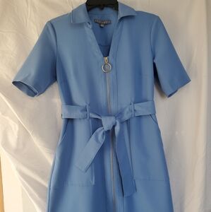 Women's Sharagano Baby Blue Zip-Up Dress with Belt Size 4